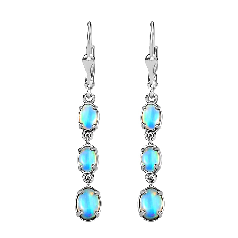 D'Joy Premium Ethiopian Welo Opal Drop Earrings, Lever Back Earrings For Women, Platinum Over Sterling Silver Dangle Earrings, Opal Jewelry 2.25 ctw
