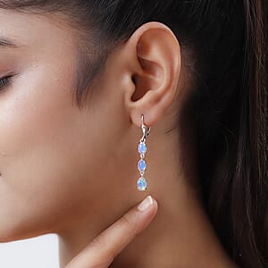 D'Joy Premium Ethiopian Welo Opal Drop Earrings, Lever Back Earrings For Women, Platinum Over Sterling Silver Dangle Earrings, Opal Jewelry 2.25 ctw
