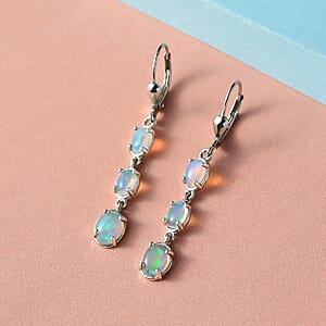 D'Joy Premium Ethiopian Welo Opal Drop Earrings, Lever Back Earrings For Women, Platinum Over Sterling Silver Dangle Earrings, Opal Jewelry 2.25 ctw
