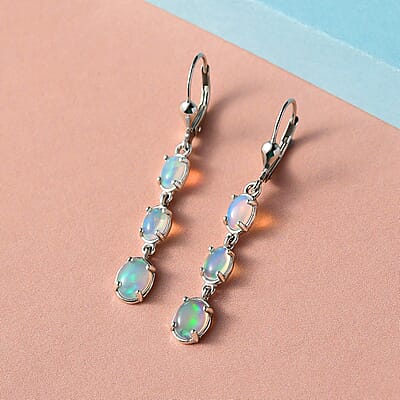 D'Joy Premium Ethiopian Welo Opal Drop Earrings, Lever Back Earrings For Women, Platinum Over Sterling Silver Dangle Earrings, Opal Jewelry 2.25 ctw