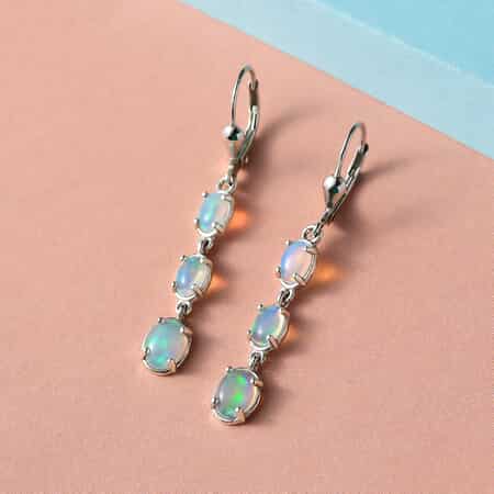 Premium Ethiopian Welo Opal Drop Earrings, Lever Back Earrings For Women, Platinum Over Sterling Silver Dangle Earrings, Opal Jewelry 2.65 ctw image number 2