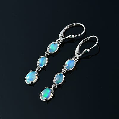 D'Joy Premium Ethiopian Welo Opal Drop Earrings, Lever Back Earrings For Women, Platinum Over Sterling Silver Dangle Earrings, Opal Jewelry 2.25 ctw