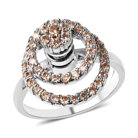 Simulated Champagne Diamond Rotatable Halo Ring in Silvertone (Size 6.0) image number 0