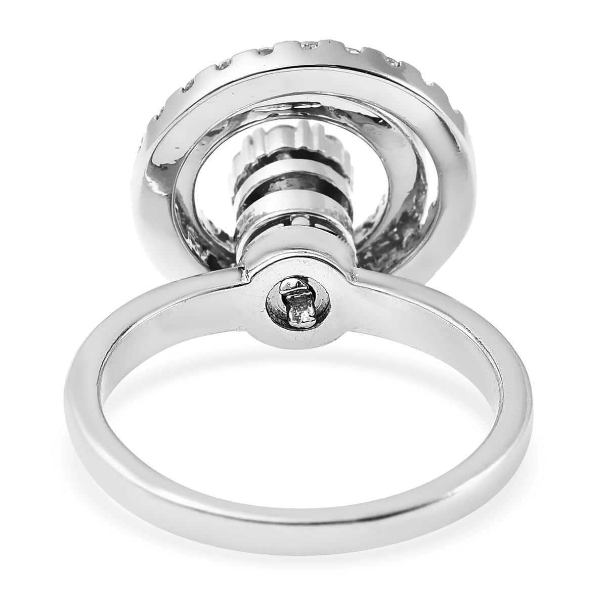 Simulated Champagne Diamond Rotatable Halo Ring in Silvertone (Size 6.0) image number 4