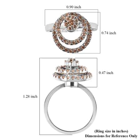 Simulated Champagne Diamond Rotatable Halo Ring in Silvertone (Size 6.0) image number 5
