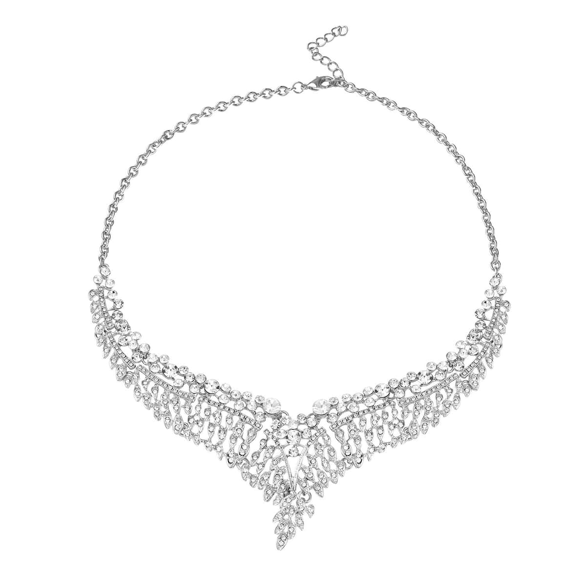 Austrian Crystal Earrings and Bib Necklace 20-23 Inches in Silvertone image number 2