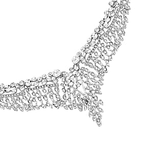 Austrian Crystal Earrings and Bib Necklace in Silvertone 20-23 Inches