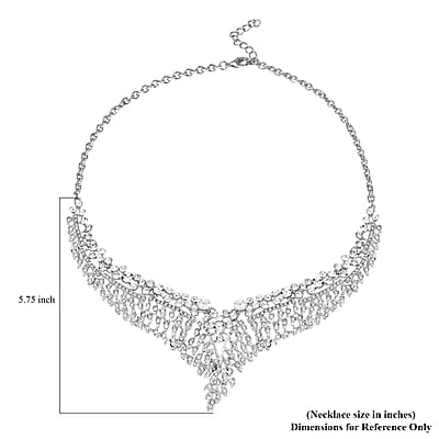 Austrian Crystal Earrings and Bib Necklace in Silvertone 20-23 Inches