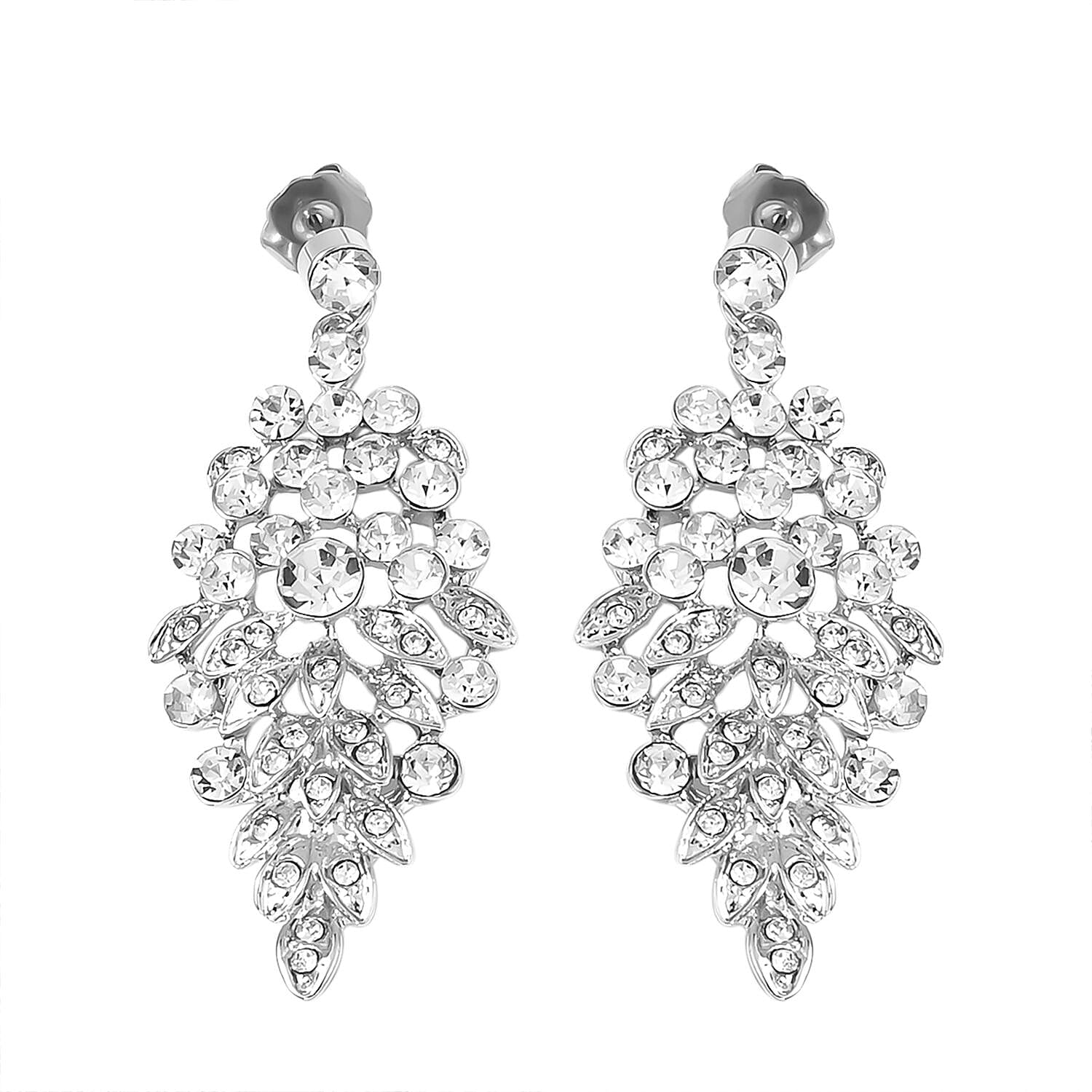 Austrian Crystal Earrings and Bib Necklace in Silvertone 20-23 Inches