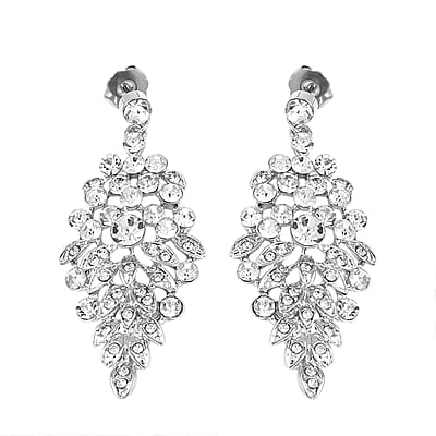 Austrian Crystal Earrings and Bib Necklace in Silvertone 20-23 Inches