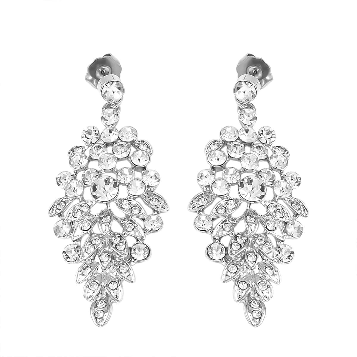 Austrian Crystal Earrings and Bib Necklace 20-23 Inches in Silvertone image number 6
