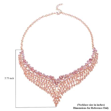 Pink Austrian Crystal Earrings and Bib Necklace 20-23 Inches in Rosetone image number 5
