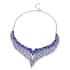 Blue Austrian Crystal Earrings and Bib Necklace 20 Inches in Silvertone image number 2