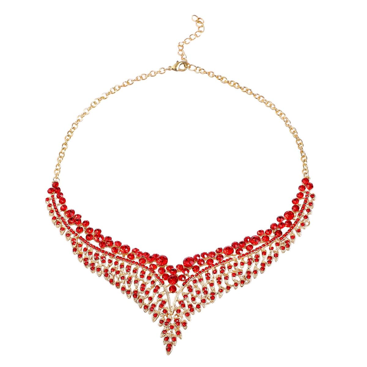 Red Austrian Crystal Earrings Bib Necklace in Goldtone, Crystal Necklace, Jewelry Gifts For Women (20-23 Inches) image number 2