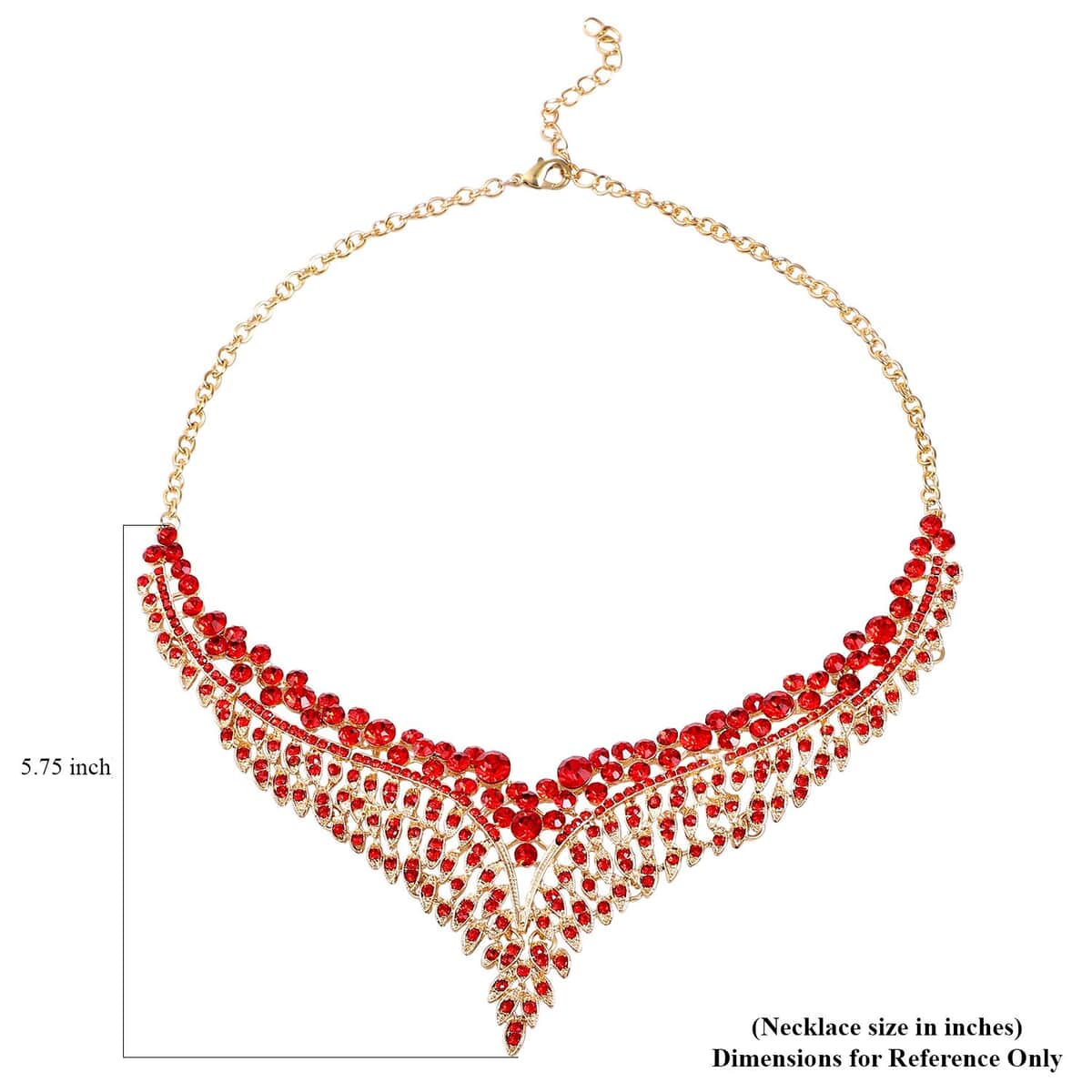 Red Austrian Crystal Earrings Bib Necklace in Goldtone, Crystal Necklace, Jewelry Gifts For Women (20-23 Inches) image number 5