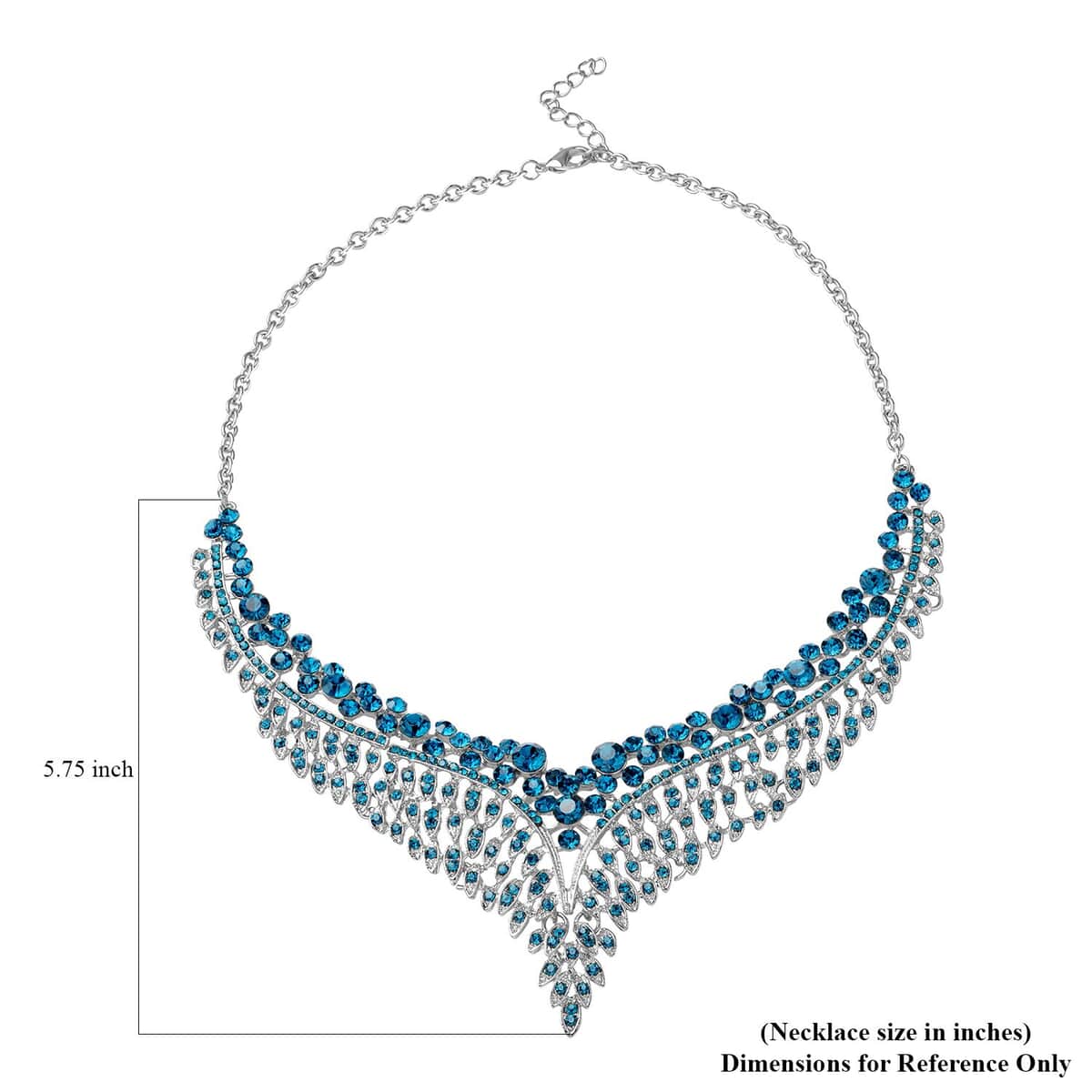 Peacock Blue Color Austrian Crystal Earrings and Bib Necklace 20-23 Inches in Silvertone image number 5