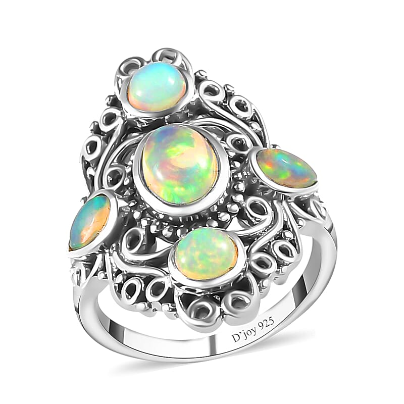 Ethiopian Welo Opal Floral Ring, Sterling Silver Ring, Opal Elongated Ring, Opal Jewelry For Her, Birthday Gift 1.25 ctw