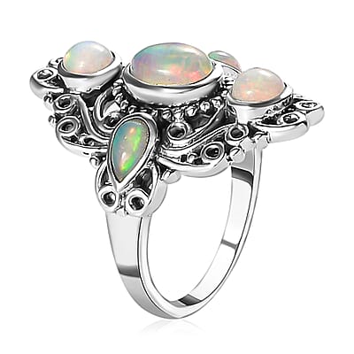 Ethiopian Welo Opal Floral Ring, Sterling Silver Ring, Opal Elongated Ring, Opal Jewelry For Her, Birthday Gift 1.25 ctw