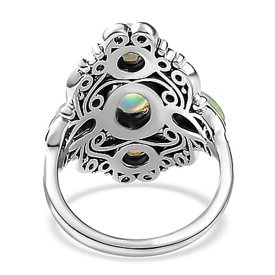 Ethiopian Welo Opal Floral Ring, Sterling Silver Ring, Opal Elongated Ring, Opal Jewelry For Her, Birthday Gift 1.25 ctw