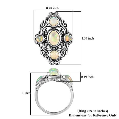 Ethiopian Welo Opal Floral Ring, Sterling Silver Ring, Opal Elongated Ring, Opal Jewelry For Her, Birthday Gift 1.25 ctw