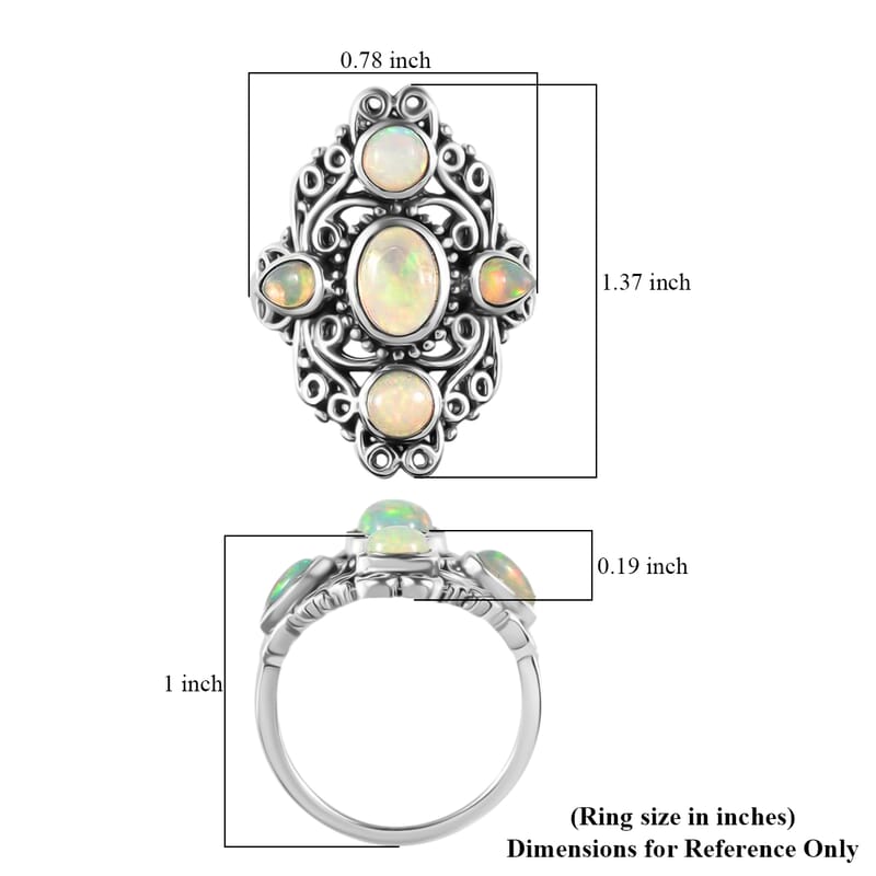 Ethiopian Welo Opal Floral Ring, Sterling Silver Ring, Opal Elongated Ring, Opal Jewelry For Her, Birthday Gift 1.25 ctw