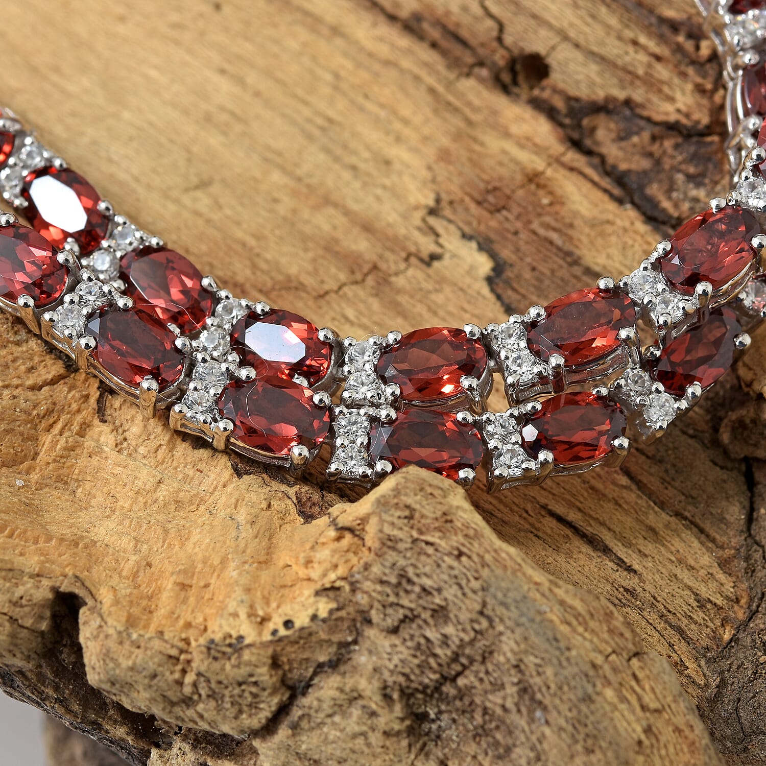 Mozambique Garnet, Cambodian Zircon Platinum Over Sterling Silver Necklace (18 in) TGW 33.70 cts.