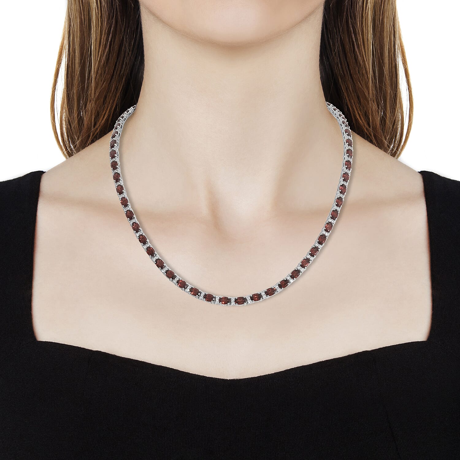 Mozambique Garnet, Cambodian Zircon Platinum Over Sterling Silver Necklace (18 in) TGW 33.70 cts.