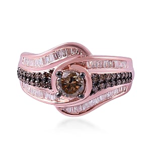 Natural Champagne Diamond and Diamond 1.00 ctw Ring in Vermeil Rose Gold Over Sterling Silver (Size 9.0)