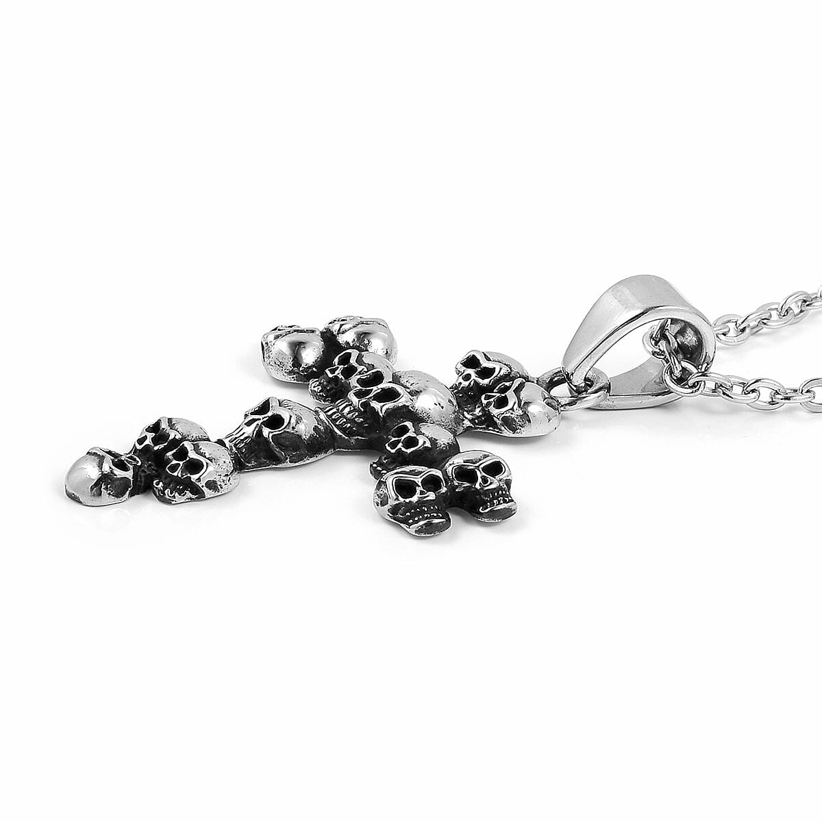 Skull Cross Pendant Necklace 24 Inch in Stainless Steel image number 1