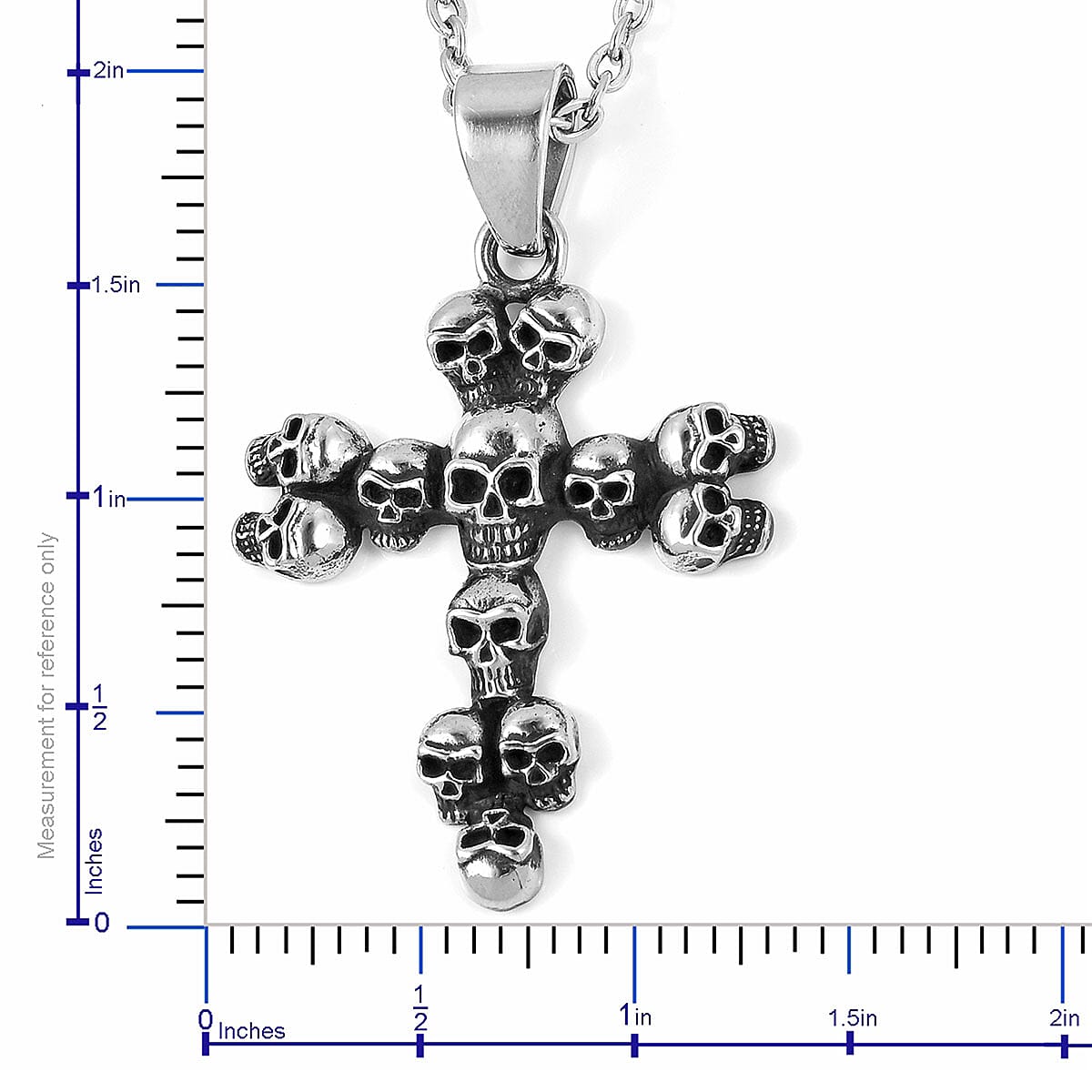 Skull Cross Pendant Necklace 24 Inch in Stainless Steel image number 2