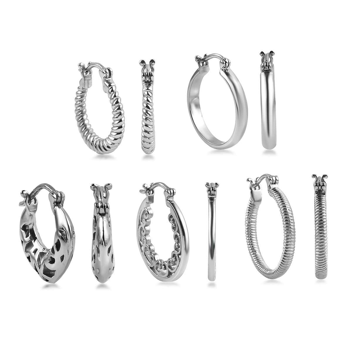 Set of 5 Multi Style Hoop Earrings in Stainless Steel image number 0