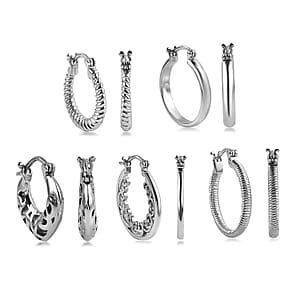 Set of 5 Multi Style Hoop Earrings in Stainless Steel