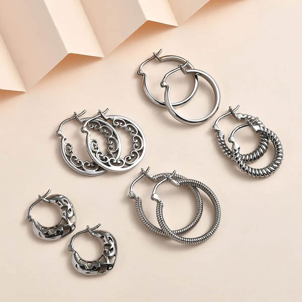 Set of 5 Multi Style Hoop Earrings in Stainless Steel image number 1