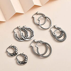 Set of 5 Multi Style Hoop Earrings in Stainless Steel
