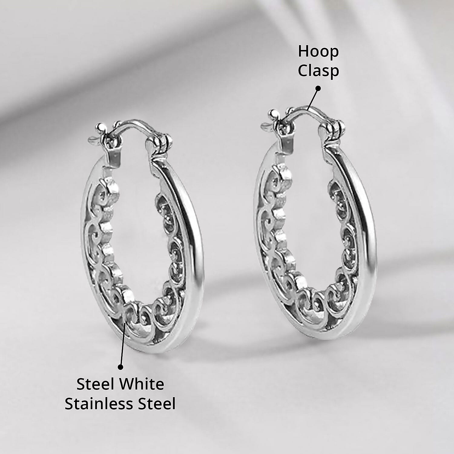 Set of 5 Multi Style Hoop Earrings in Stainless Steel