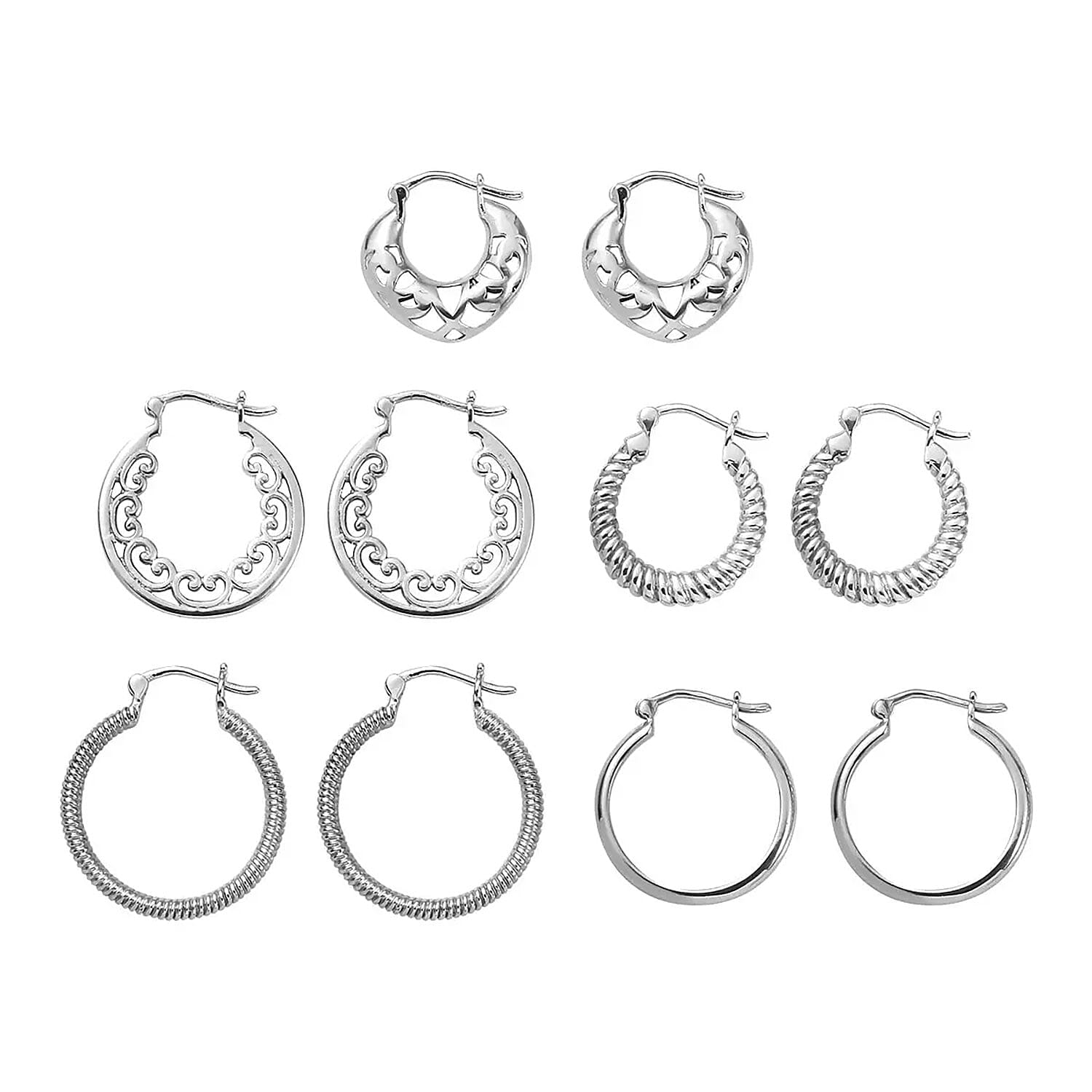 Set of 5 Multi Style Hoop Earrings in Stainless Steel