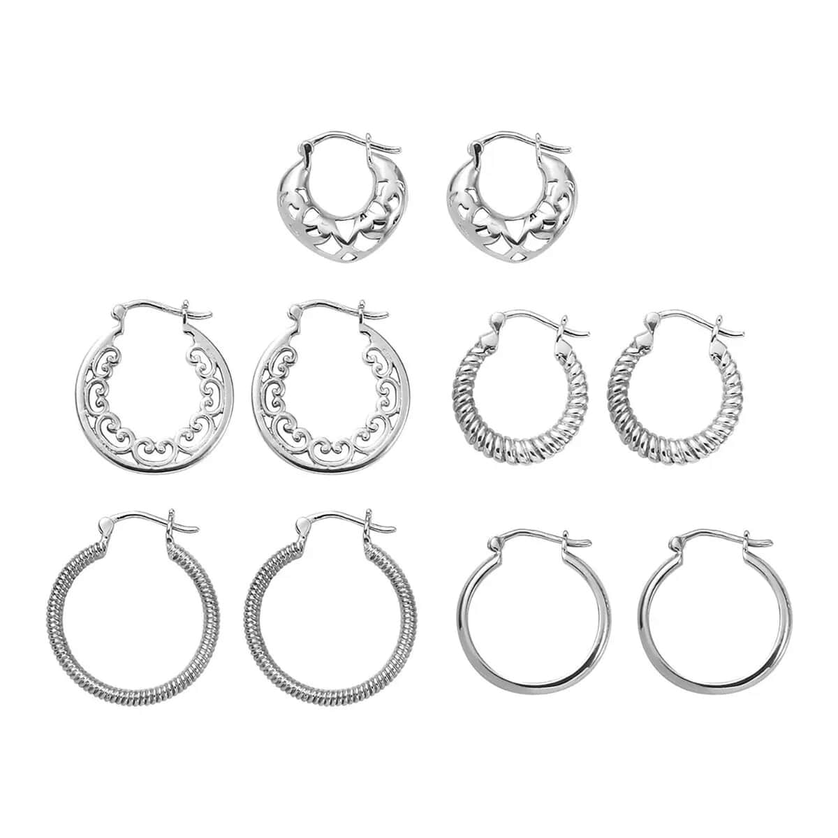 Set of 5 Multi Style Hoop Earrings in Stainless Steel image number 7