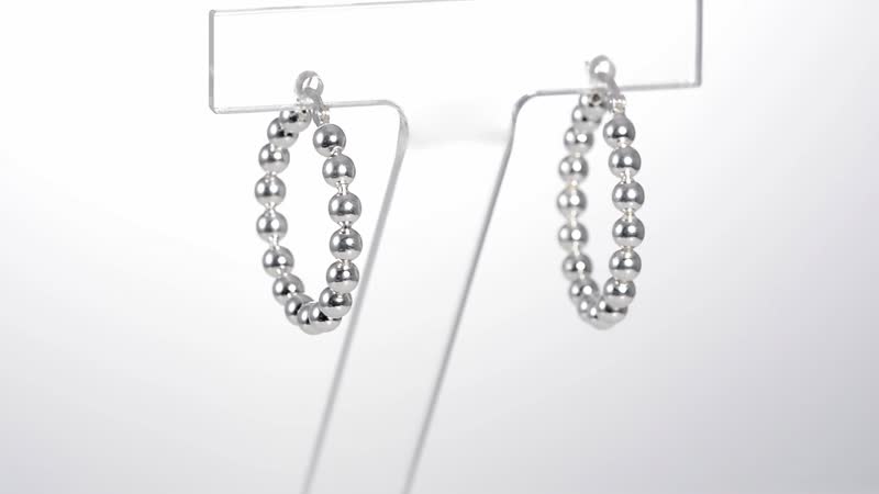 Beaded Hoop Earrings in Sterling Silver 4.30 Grams