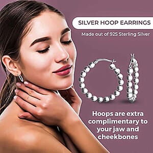 Sterling Silver Beaded Hoop Earrings 4.30 Grams