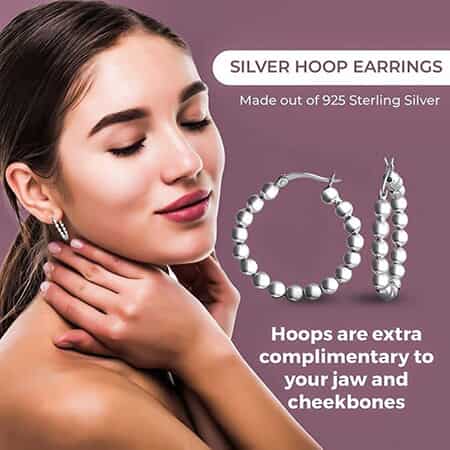 Sterling Silver Beaded Hoop Earrings 4.30 Grams image number 3