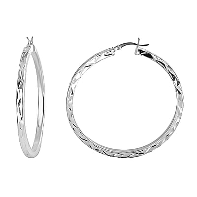 925 Sterling Silver Diamond Cut Hoop Earrings, Silver Hoops For Women,