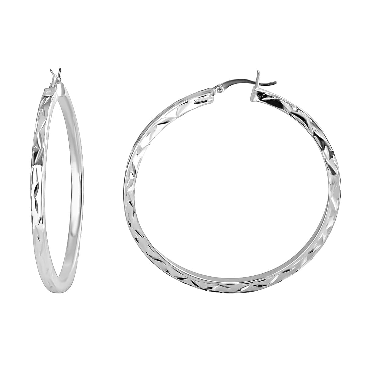 Diamond Cut Hoop Earrings in Sterling Silver image number 0
