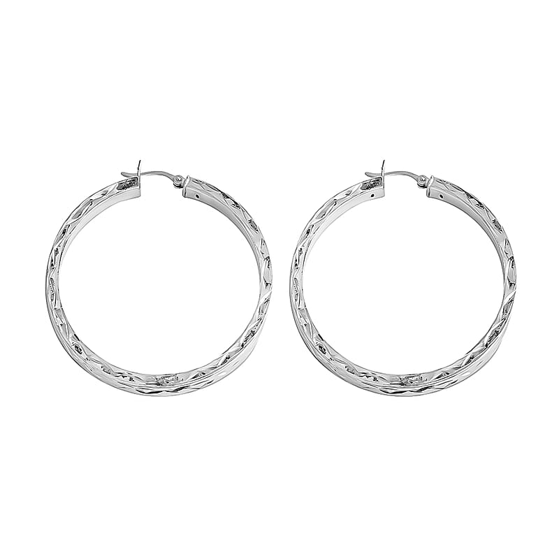 925 Sterling Silver Diamond Cut Hoop Earrings, Silver Hoops For Women,