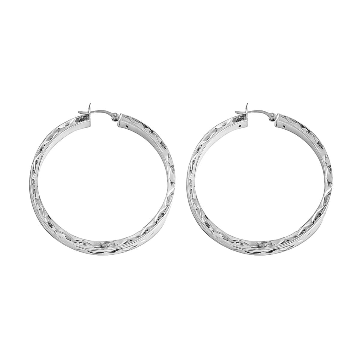 Diamond Cut Hoop Earrings in Sterling Silver image number 2