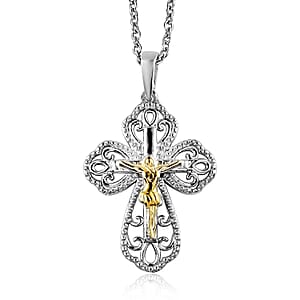 D'Joy Crucifix Pendant Necklace, Budded Cross Pendant, Sterling Silver Pendant, Stainless Steel Chain, Pendant Necklace 20 Inches