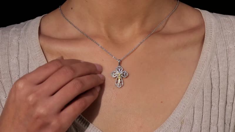 Crucifix Pendant Necklace 20 Inches in Platinum Over Sterling Silver and Stainless Steel