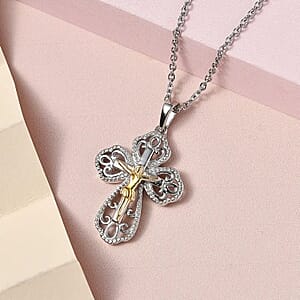 D'Joy Crucifix Pendant Necklace, Budded Cross Pendant, Sterling Silver Pendant, Stainless Steel Chain, Pendant Necklace 20 Inches