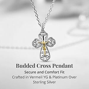 D'Joy Crucifix Pendant Necklace, Budded Cross Pendant, Sterling Silver Pendant, Stainless Steel Chain, Pendant Necklace 20 Inches