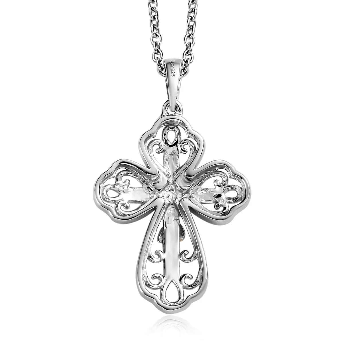 Crucifix Pendant Necklace, Budded Cross Pendant, Sterling Silver Pendant, Stainless Steel Chain, 20 Inch Pendant Necklace image number 5