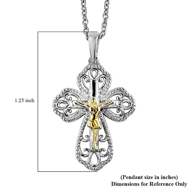 D'Joy Crucifix Pendant Necklace, Budded Cross Pendant, Sterling Silver Pendant, Stainless Steel Chain, Pendant Necklace 20 Inches